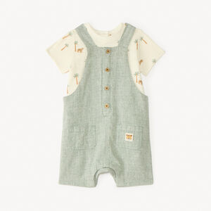 Korte 2-delige set t-shirt + bibs voor babyjongen 