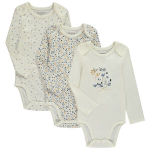 Lot de 3 body manches longues imprimé fantaisie pour bébé fille avec ouvertures différentes selon l'âge 
