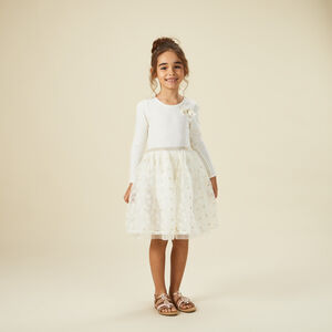 Feestjurk met lange mouwen en 2-in-1 effect in tule meisjes 