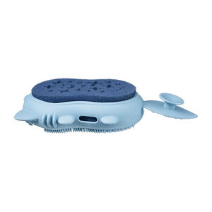 Brosse de bain Renard avec éponge anti croûtes de lait bleu 