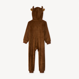 Sherpa pyjama topper met speelse kerstrendierkap voor jongens in effen bruin 