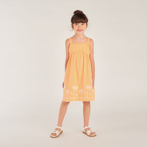 Robe à bretelles unie broderie palmier pour fille 