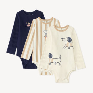 Set van 3 lange mouwen rompers voor jongens met een teckelmotief 