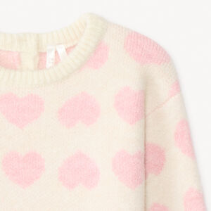 Trui met lange mouwen met jacquardprint van lichtroze harten voor babymeisje 
