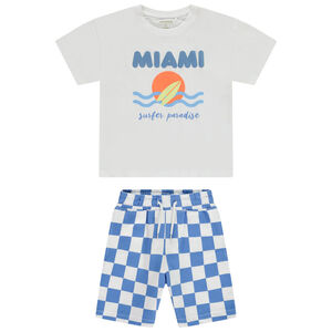 Set T-shirt Korte Mouwen Fantasie + Bermuda in Damier voor Jongen 