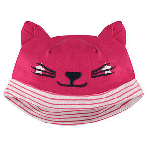 Muts van jerseystof met katoren in reliëf en geborduurde details 