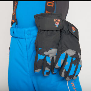 Skihandschoenen van stof met voering en camouflageprint jongens 