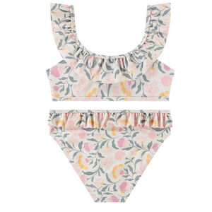 Maillot de bain 2 pièces imprimées fleurs à volants fille 