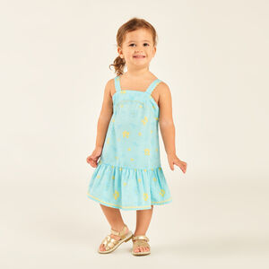 Jurk met schouderbandjes van tubulaire stof met schelpen- en bloemenprint voor babymeisjes 