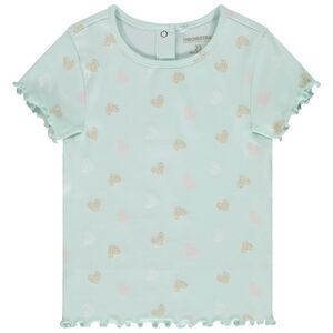 Geribd en bedrukt T-shirt met korte mouwen voor baby meisjes 