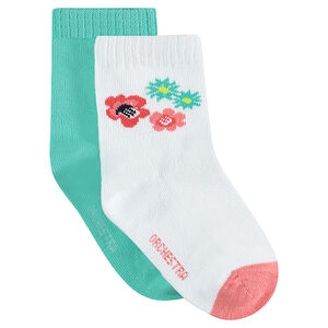 Set met 2 paar matching sokken effen / met bloemen 