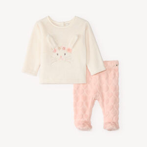 Babypyjama in fluweel met konijntje en bloemenborduursel 
