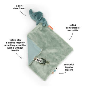 Couverture Doudou plat & attache sucette Elphee Bleu 28x28cm 