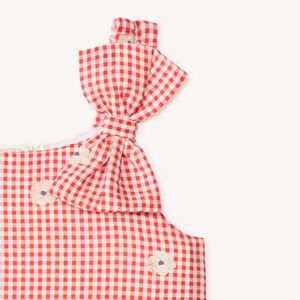 Top fille vichy nœud épaule et broderie fleurie 