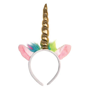 Serre-tête licorne à crinière fantaisie et corne dorée 