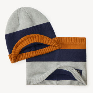 Set met muts en snood met kleurblokken en microfleece 