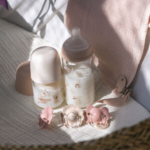 Biberon en verre avec tétine physiologique SX Pro S 120ml Wonderland lapins roses 