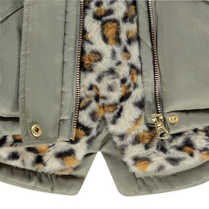 Parka voor meisjes met sherpa voering en luipaardprint 