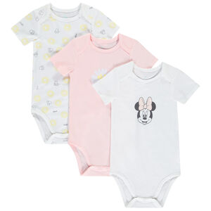 Lot de 3 bodies manches courtes Minnie Disney pour bébé fille avec ouvertures différentes selon l'âge 