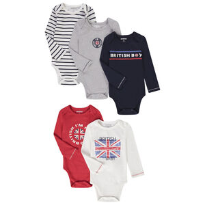 Set van 5 lange mouwen bodies met British motieven voor babyjongen 
