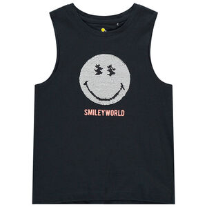 Débardeur uni motif SmileyWorld en sequins magiques 