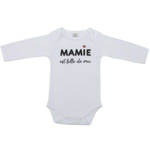 Body manches longues "Mamie est folle de moi "- Blanc - 3m 