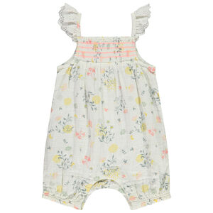 Combishort en coton tubique imprimé floral pour bébé fille 
