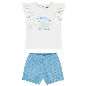 Ensemble t-shirt manches courtes marguerite + short pour bébé fille 