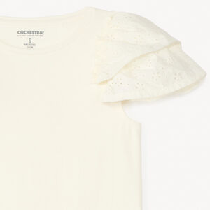 T-shirt manches courtes en broderie anglaise fille 