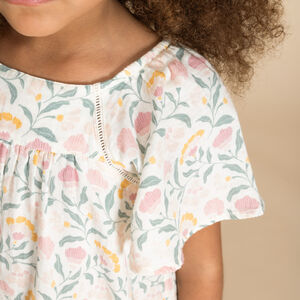 Robe manches courtes en double gaze imprimé floral pour fille 