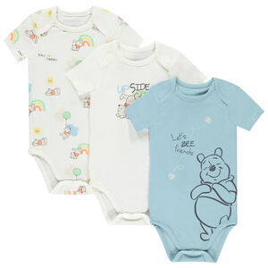Lot de 3 bodies manches courtes Winnie l'Ourson Disney pour bébé garçon avec ouvertures différentes selon l'âge 