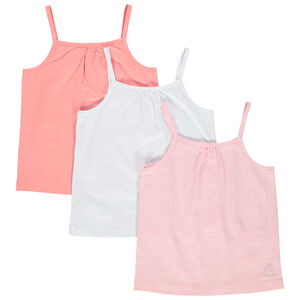 Set van 3 effen katoenen hemdjes met fijne schouderbandjes voor meisjes 