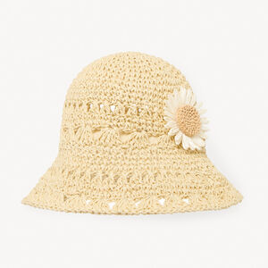 Rieten hoed met raffia bloemen voor meisjes 