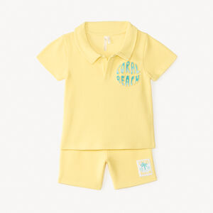 Set van 2 delen, poloshirt + short met 3D fantasieprint voor babyjongen 