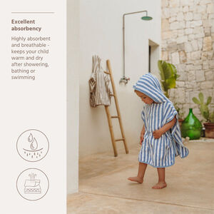 Poncho de bain éponge jaquard - Fat Stripe Jeans Blue - 1/3 ans 
