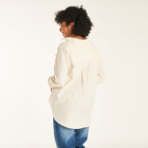 Lange mouwen zwangerschap en borstvoeding gestreepte blouse met zak 