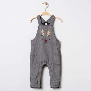 Lange gevoerde salopette met patroon van elanden in de geest van Kerstmis 