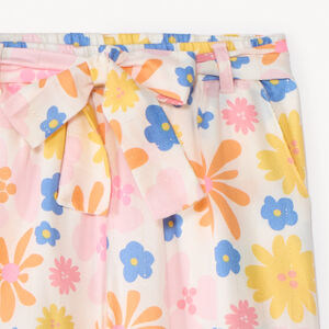 Pantalon large en popeline imprimé fleurs fille 