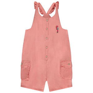 Salopette courte broderie oiseau pour bébé fille 