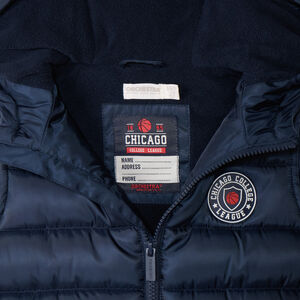 Donsjas zonder mouwen met kap en badge voor jongens 