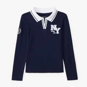 T-shirt voor meisjes met lange mouwen in polo stijl, met "NY" patch. 