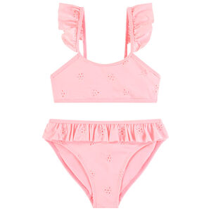 Maillot de bain rose en broderie anglaise 