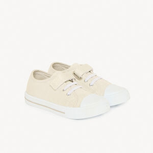 Lage zilveren sneakers met scratch en elastische veters voor baby meisjes 