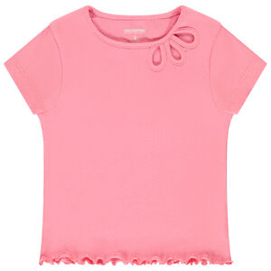 T-shirt manches courtes côtelé à col ajouré pour fille 