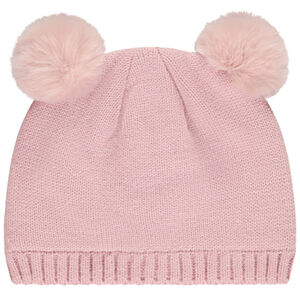 Muts in gebreid met nep bont pompons 