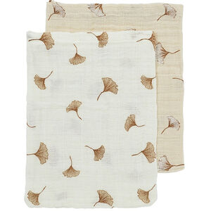 Lot de 2 langes mousseline - Ginkgo Offwhite/Soft Sand - 20x17 cm 