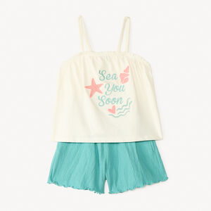 Set van 2 delen: mouwloze top + short met schelp borduursel voor meisjes 