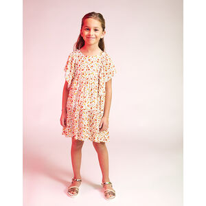 Jurkje met korte mouwen, bloemenprint en ruches voor meisjes 