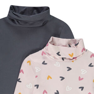 Lot de 2 sous-pulls à col roulé imprimé cœur et uni fille 