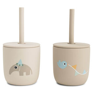 Set van 2 drinkbekers met rietje in silicone Celebration Zand 